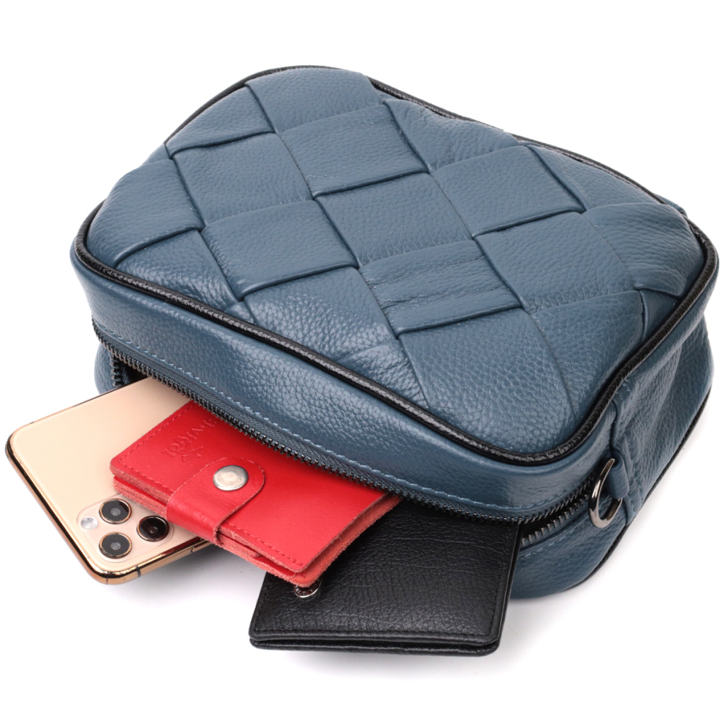 Сумка Vintage Шкіряна з плетінням Синя (22408) - зображення 8