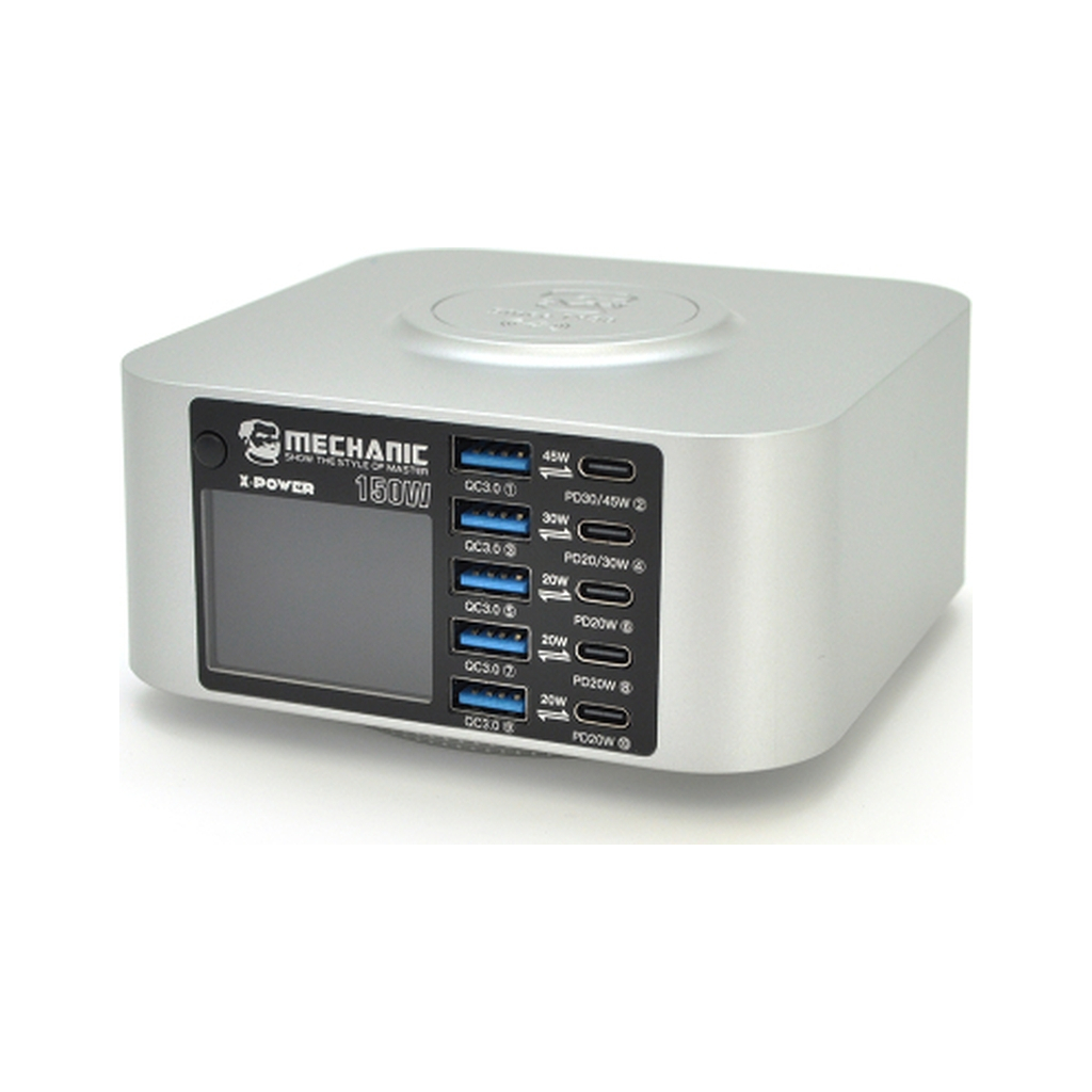 Зарядний пристрій MECHANIC 5xUSB-C PD + 5xUSB QC3.0 + Wireless Charging 15W LED indication 200W black (X-Power Plus-200W) - зображення 2