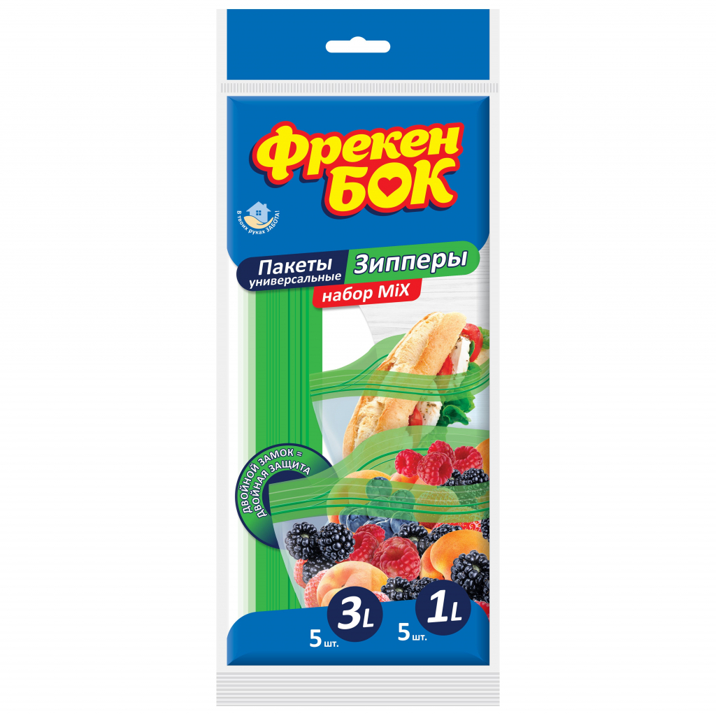 Пакети з застібкою Фрекен БОК Зіпери MIX 1 л 5 шт. + 3 л 5 шт. (4823071631487) - изображение 1