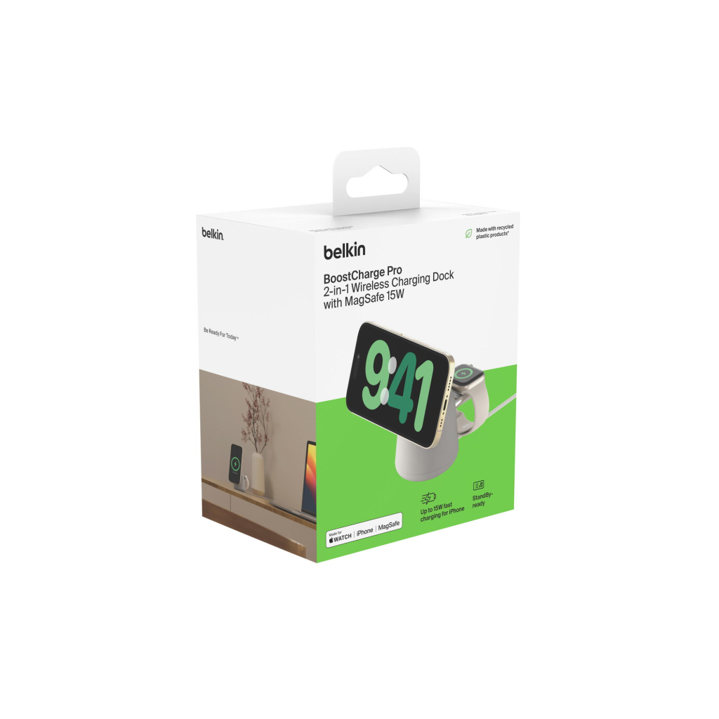 Зарядний пристрій Belkin 2in1 MagSafe iPhone/Watch/AirPods Sand Mass (WIZ020VFH37) - изображение 12
