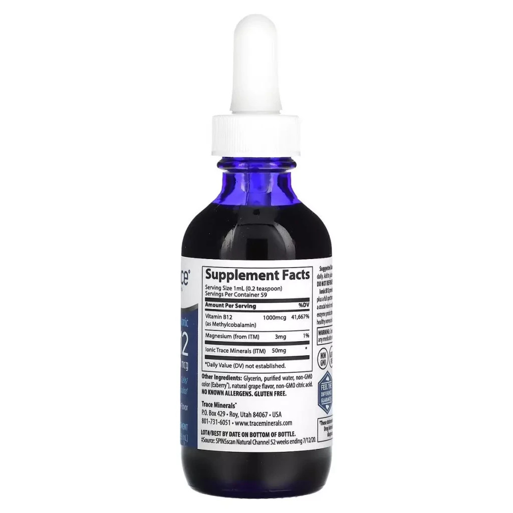 Вітамін Trace Minerals Вітамін B12 іонний у краплях, 1000 мкг, смак винограду, Ionic B12 (TMR-00356) - зображення 2