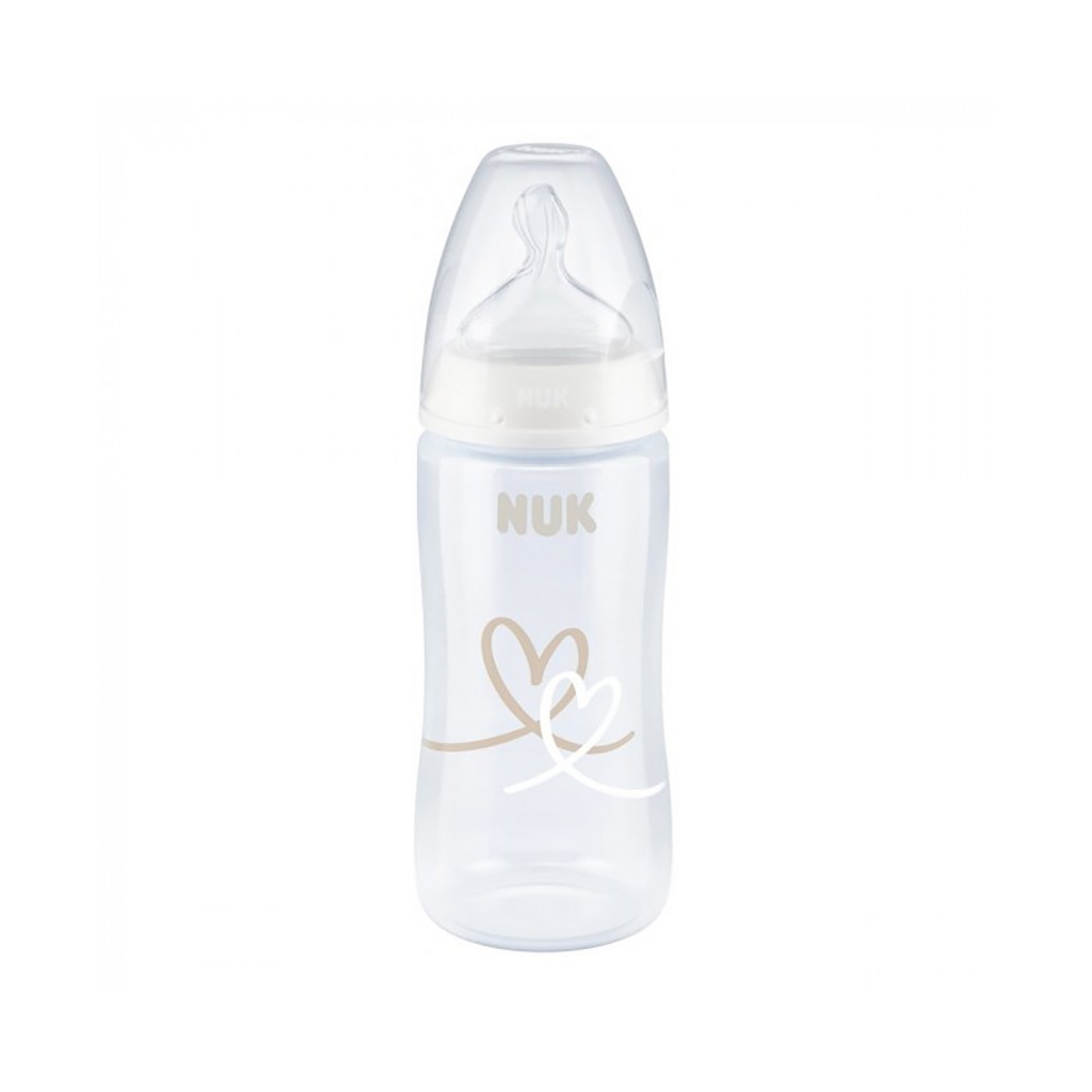 Пляшечка для годування Nuk First Choice Plus Серця 300 мл Бежева (3952398) - зображення 1