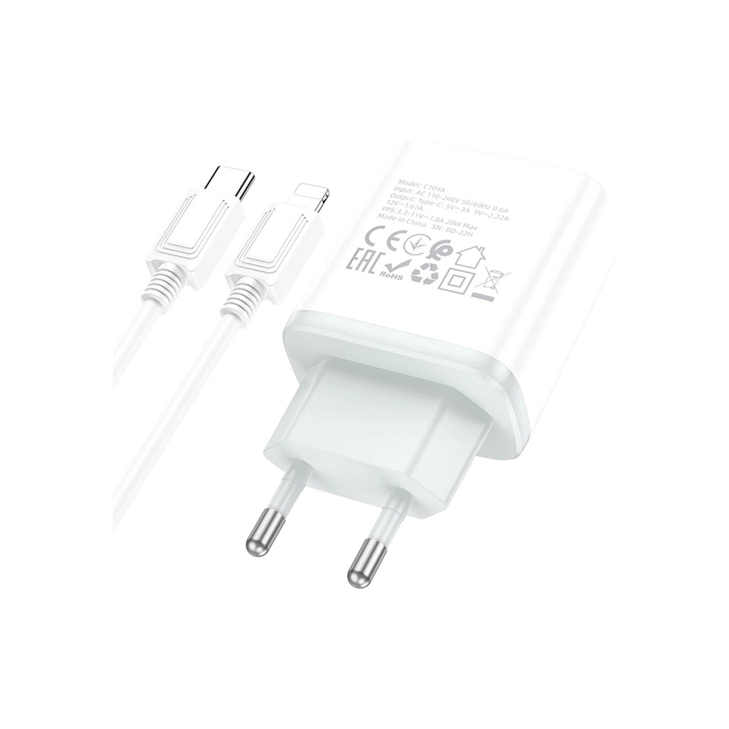Зарядний пристрій HOCO C104A USB-C PD20W + cable USB-C to Lightning white (6931474782908) - зображення 4