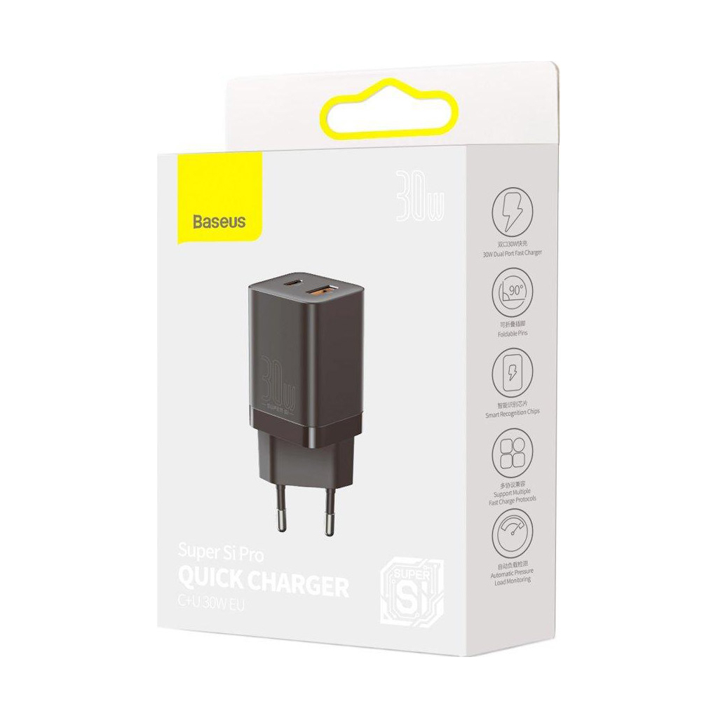 Зарядний пристрій Baseus Super Si Pro Quick Charger C+U 30W black (CCSUPP-E01) - зображення 5
