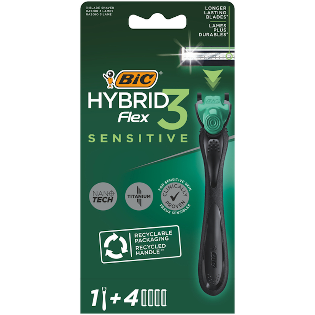 Бритва Bic Flex 3 Hybrid Sensitive з 4 змінними картриджами (3086123644977) - изображение 1