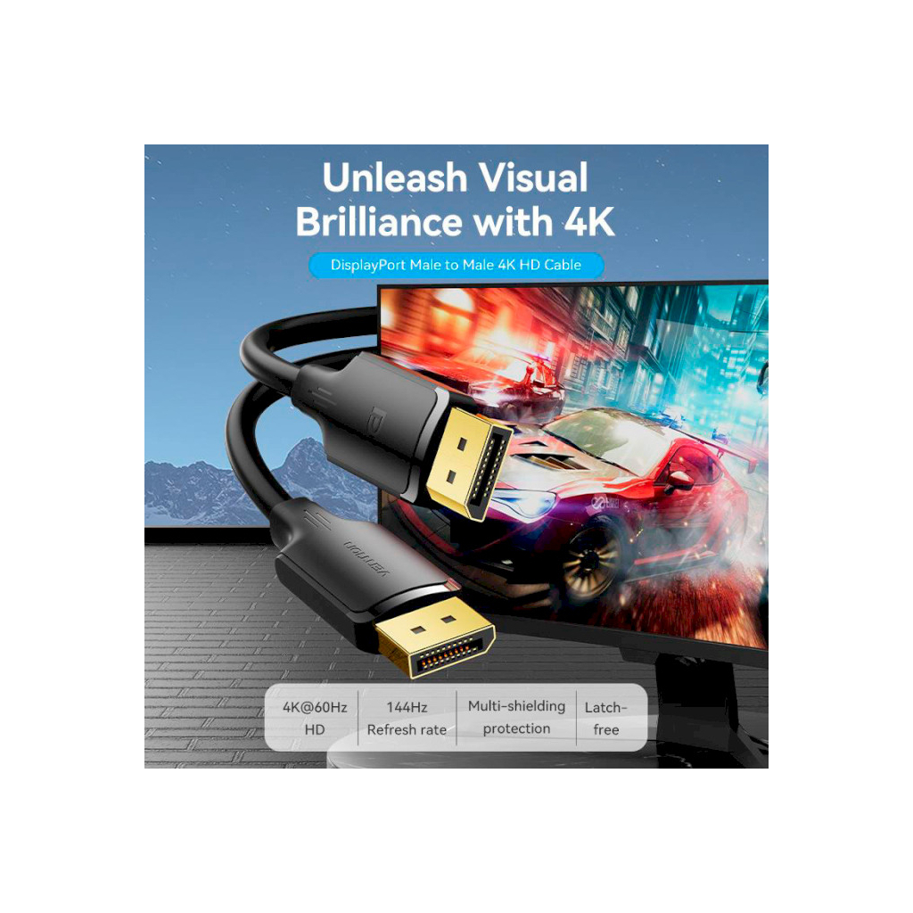 Кабель мультимедійний DisplayPort to DisplayPort 5.0m V1.2 4K 60Hz 3D Dolby 7.1 Vention (HAKBJ) - зображення 2