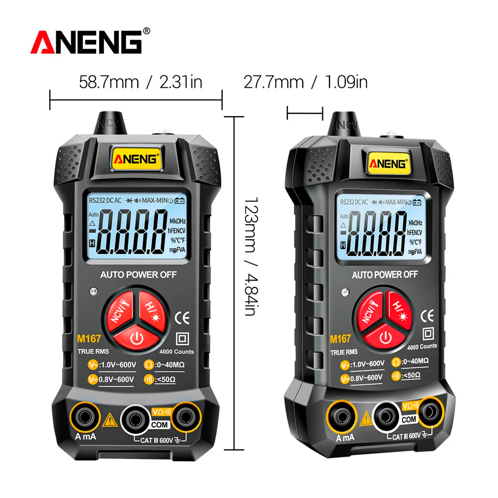Цифровий мультиметр ANENG M167, V, A, R, C, T, F, функція hFE (M167) - зображення 3