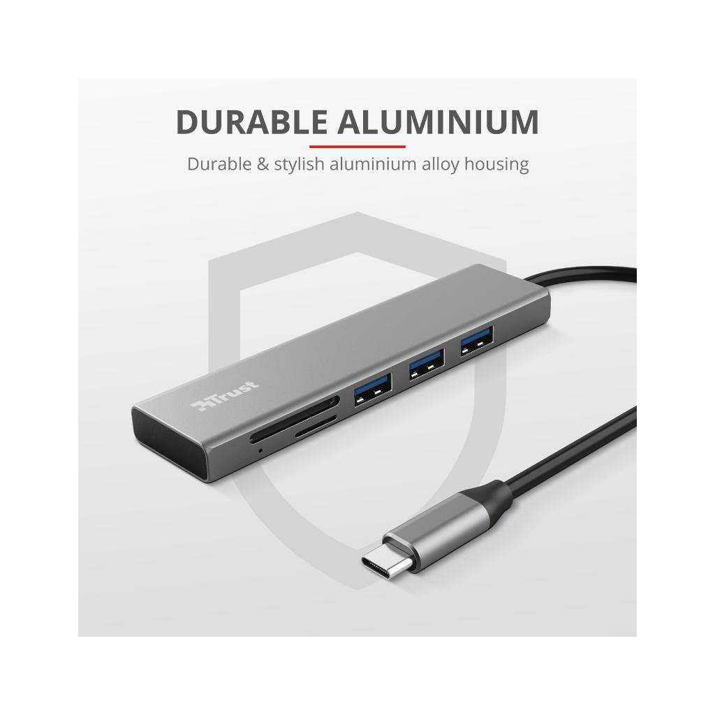 Концентратор Trust HALYX FAST 3USB+CARD READER USB-C ALUMINIUM (24191_TRUST) - изображение 10