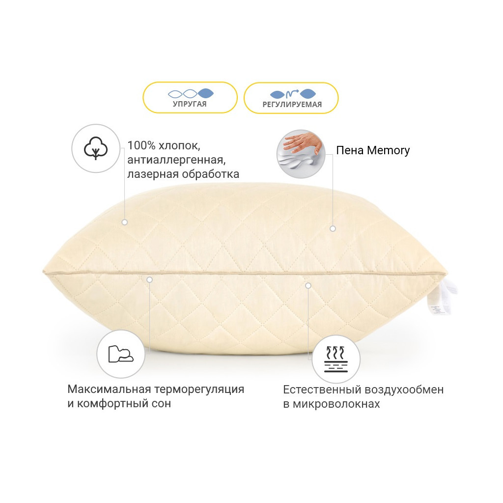 Подушка MirSon 1482 Carmela memory effekt Висока 60х60 см (2200001540217) - зображення 3