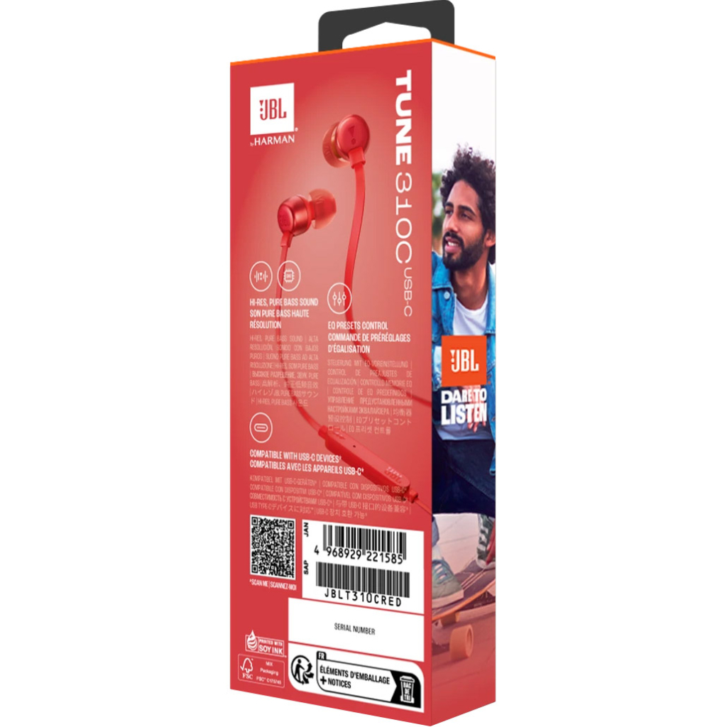Навушники JBL Tune 310C USB-C Red (JBLT310CRED) - зображення 7