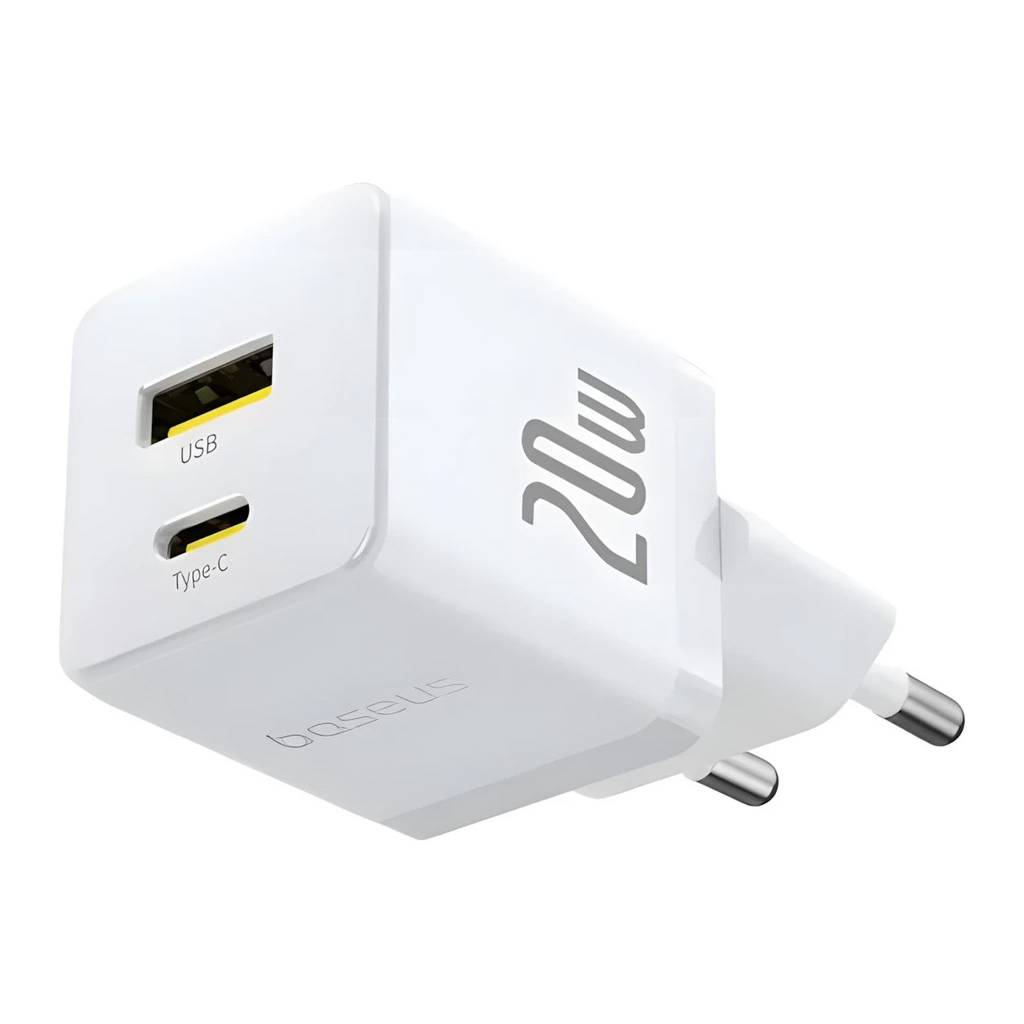 Зарядний пристрій Baseus 1xUSB-C 20W + 1xUSB white + cable USB-C to USB-C 60W 1.0m (P10111608213-01) - зображення 5