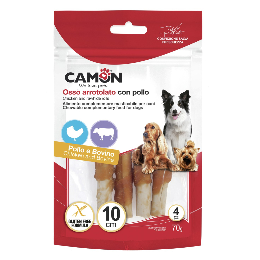 Ласощі для собак Camon Палички з яловичої шкіри обмотані куркою 4 шт 70 г (AB240) - зображення 1