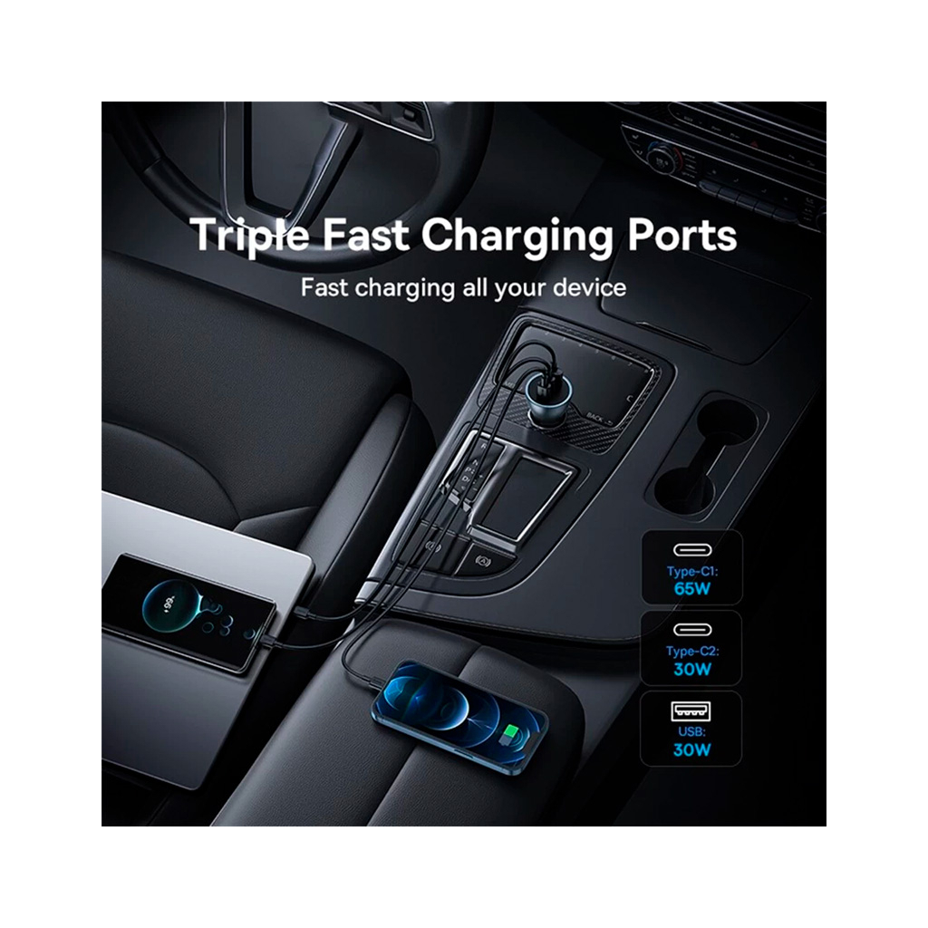 Зарядний пристрій Baseus Golden Contactor Pro GaN Fast Charging Car Charger U+2C 65W Lunar Gray (C00035202841-00) - зображення 4