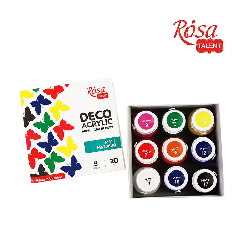 Акрилові фарби Rosa для декору матові 9 кол по 20 мл (4823098511694) - зображення 2