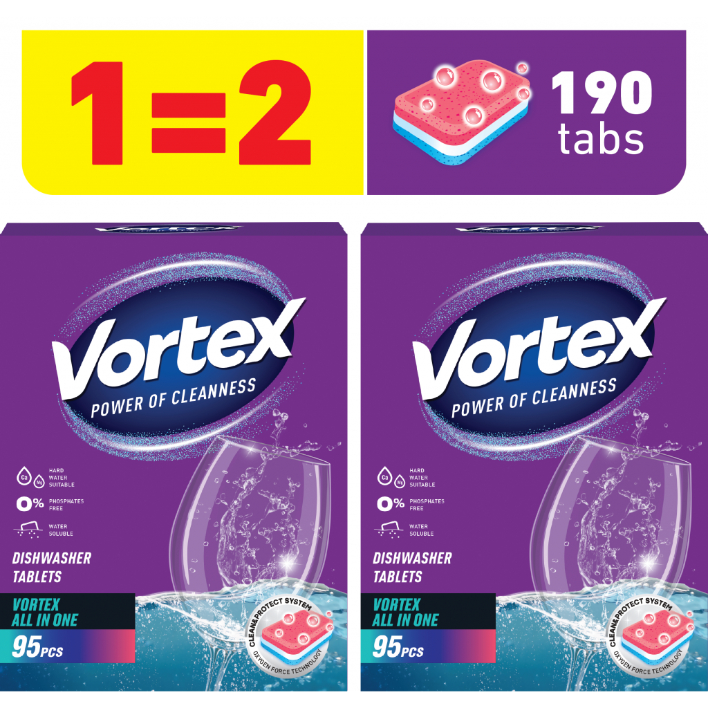 Таблетки для посудомийних машин Vortex All in 1 95 шт + 95 шт. (4823071652871) - зображення 1