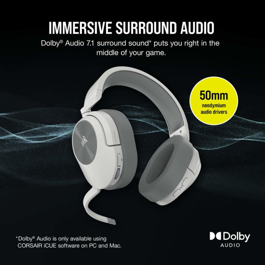 Навушники Corsair HS55 Wireless Gaming Dolby 7.1 White (CA-9011281-EU) - зображення 8