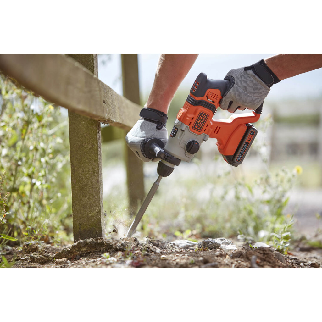 Перфоратор Black&Decker SDS-Plus,18 В, 2Ah, 1.2 Дж, 3 режими, сумка, 2.2 кг (BCD900D1S) - зображення 9
