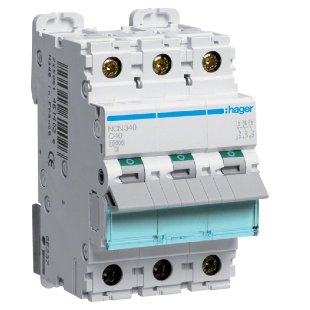 Автоматичний вимикач Hager 3-п. C 40A (10kA) 3M (B) (NCN340) - зображення 1
