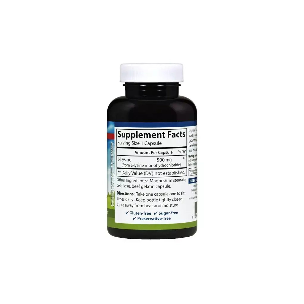 Амінокислота Carlson Лізин 500мг, L-Lysine, 100 капсул (CL6881) - зображення 2