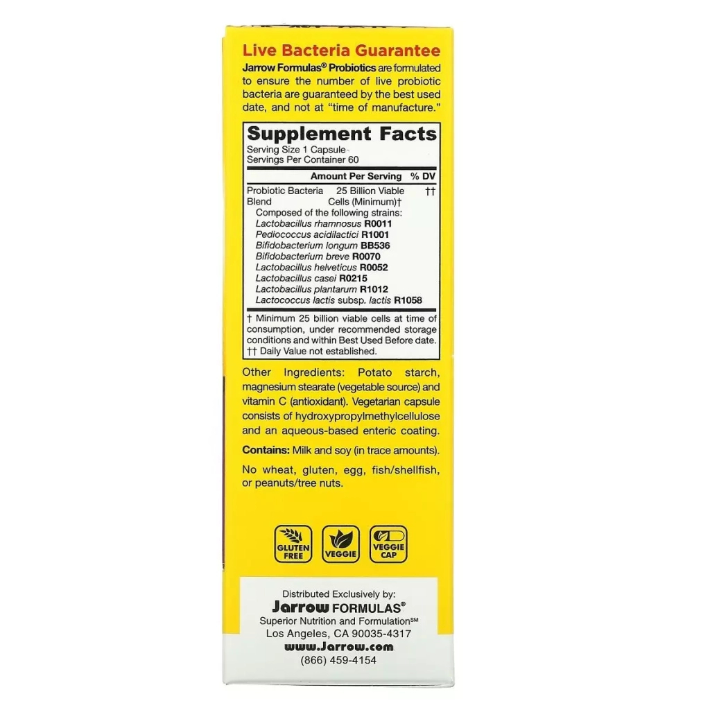 Пробіотики Jarrow Formulas 25 млрд КУО, Jarro-Dophilus EPS, 60 вегетаріанських капсул (JRW-03043) - зображення 2