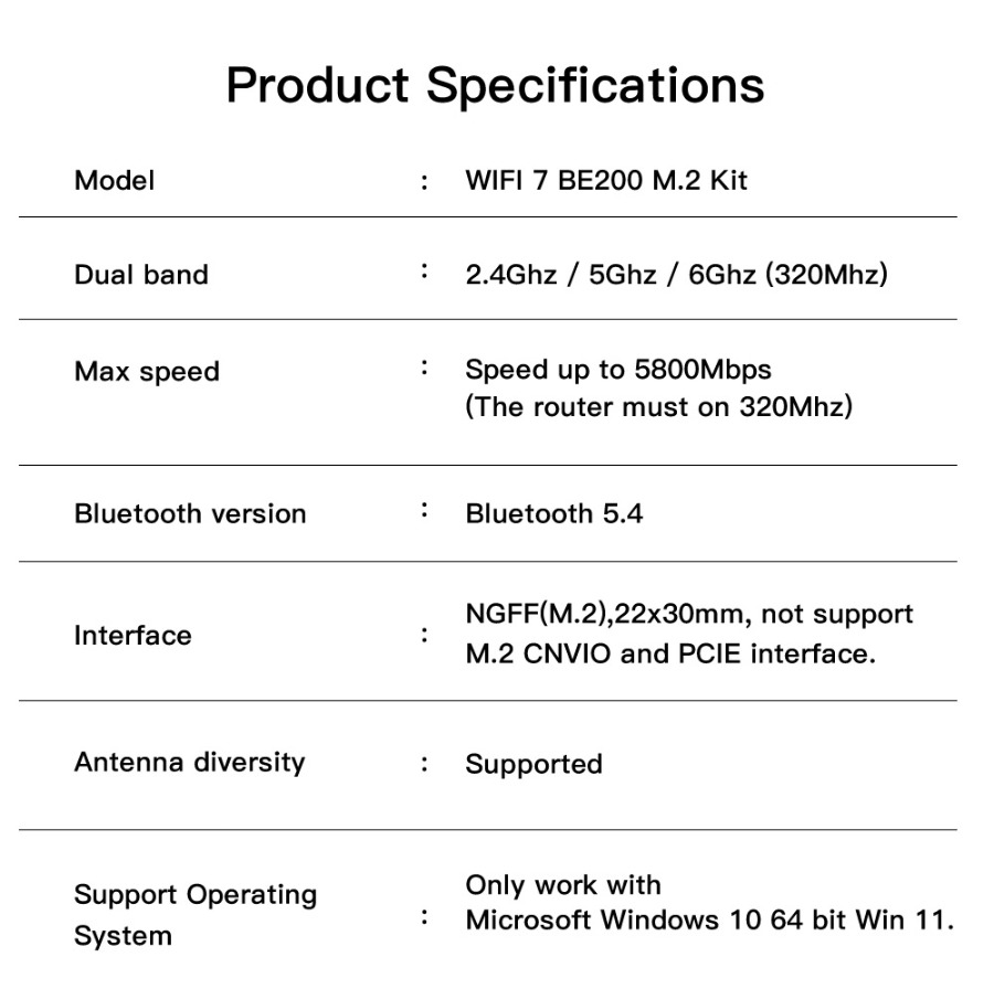 Бездротовий адаптер Fenvi FV-BE200NG Wi-Fi 7, Bluetooth 5.4 Adapter, Tri-band 2.4G/5G/6GHz - зображення 13
