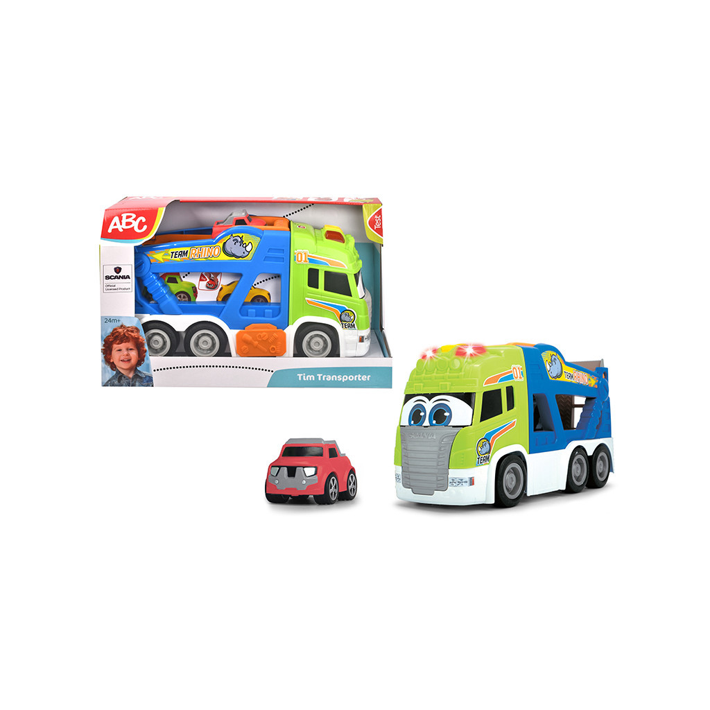 Спецтехніка Dickie Toys Транспортер АВС "Сканія. Тім" з м'якою машинкою, зі звук. та світл. ефектами, 42 см (4117000) - зображення 1