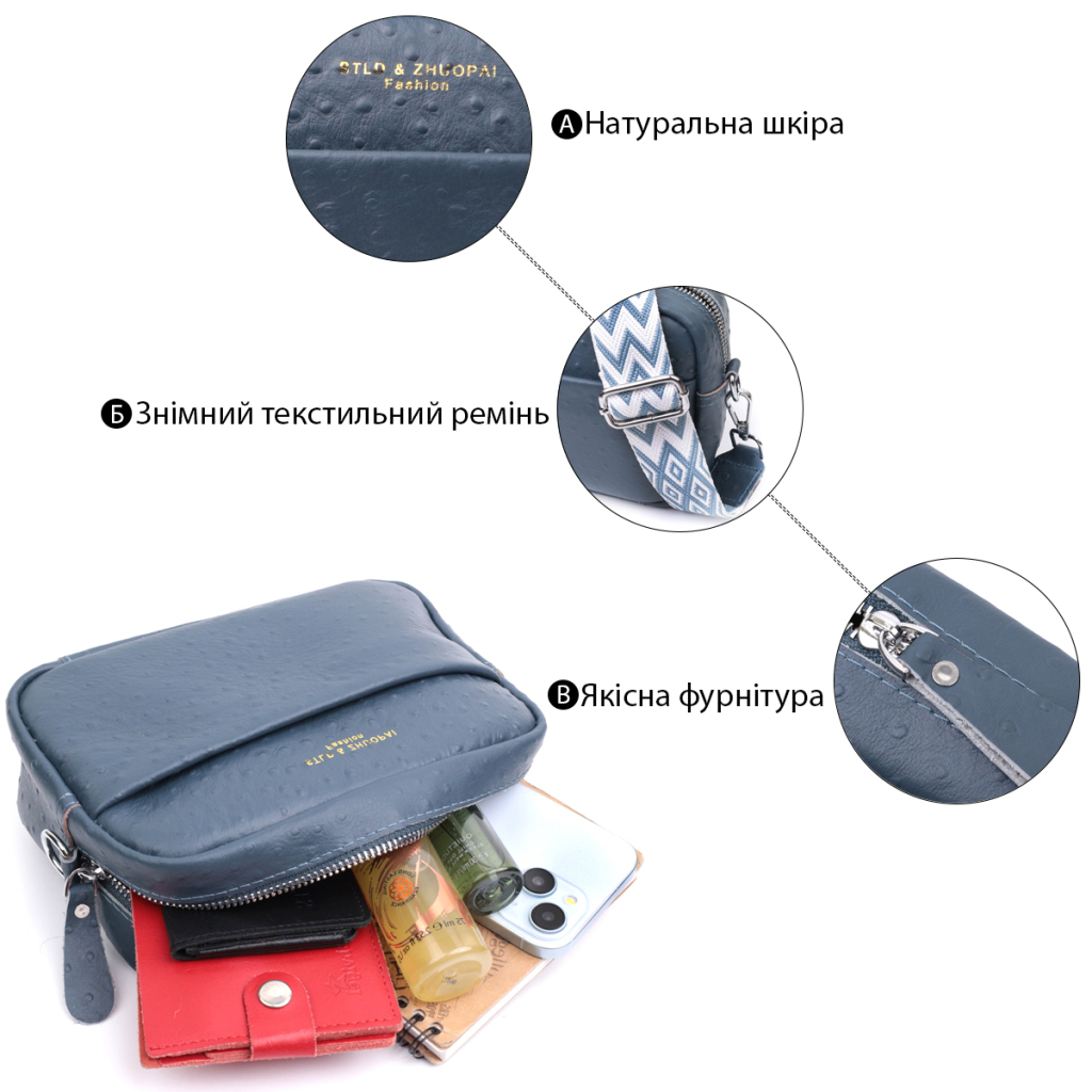 Сумка Vintage Жіноча з фактурної натуральної шкіри Синя (22661) - зображення 4