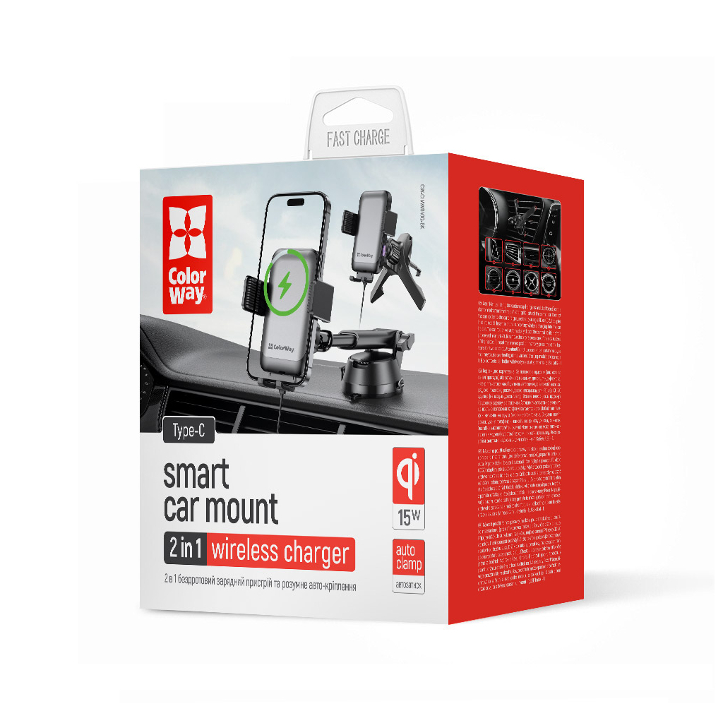 Універсальний автотримач ColorWay AutoSense Car Wireless Charger 2 (Dashboard+Air Vent) 15W (CW-CHAW040Q-BK) - изображение 8
