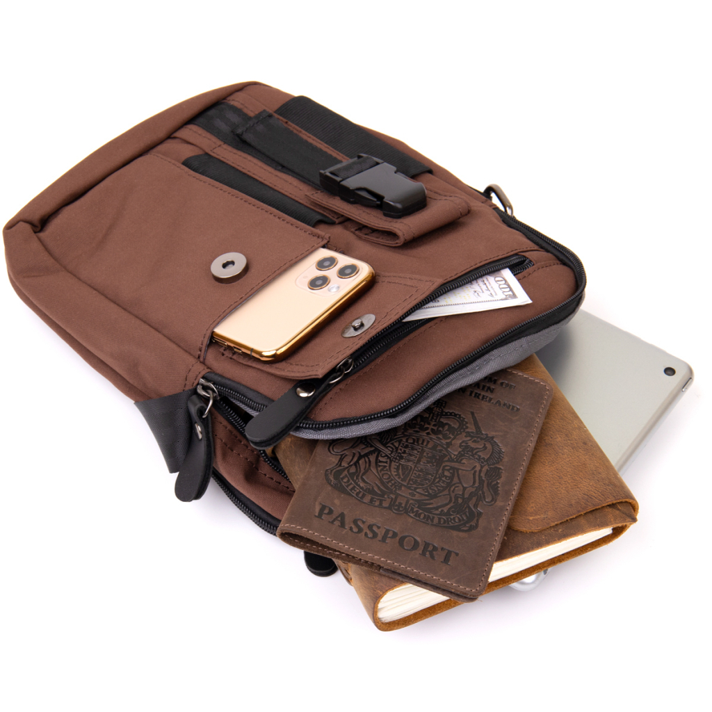 Сумка Vintage Текстильна чоловіча на два відділення Коричнева (20661) - зображення 8