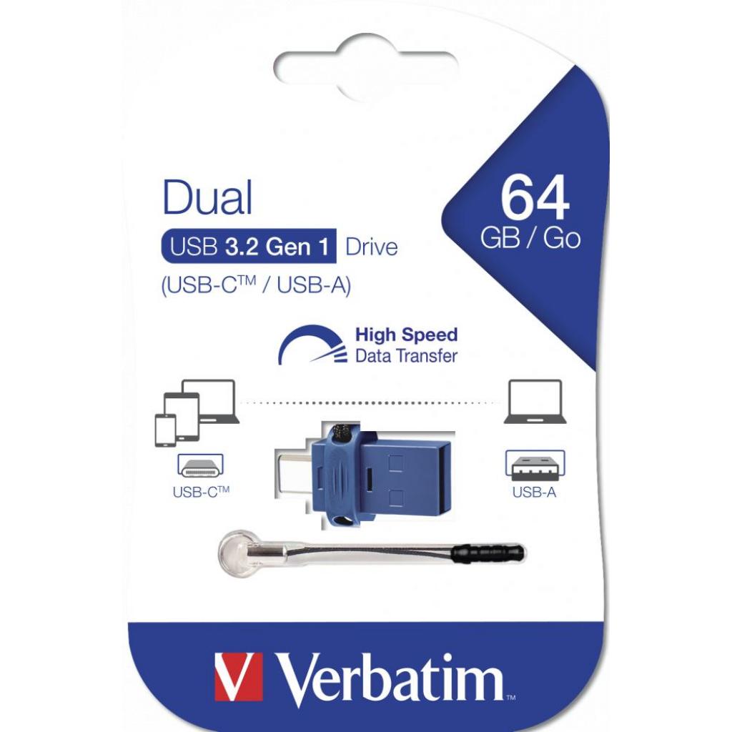 USB флеш накопичувач Verbatim 64GB Dual USB Drive USB 3.0/Type-C (49967) - зображення 2