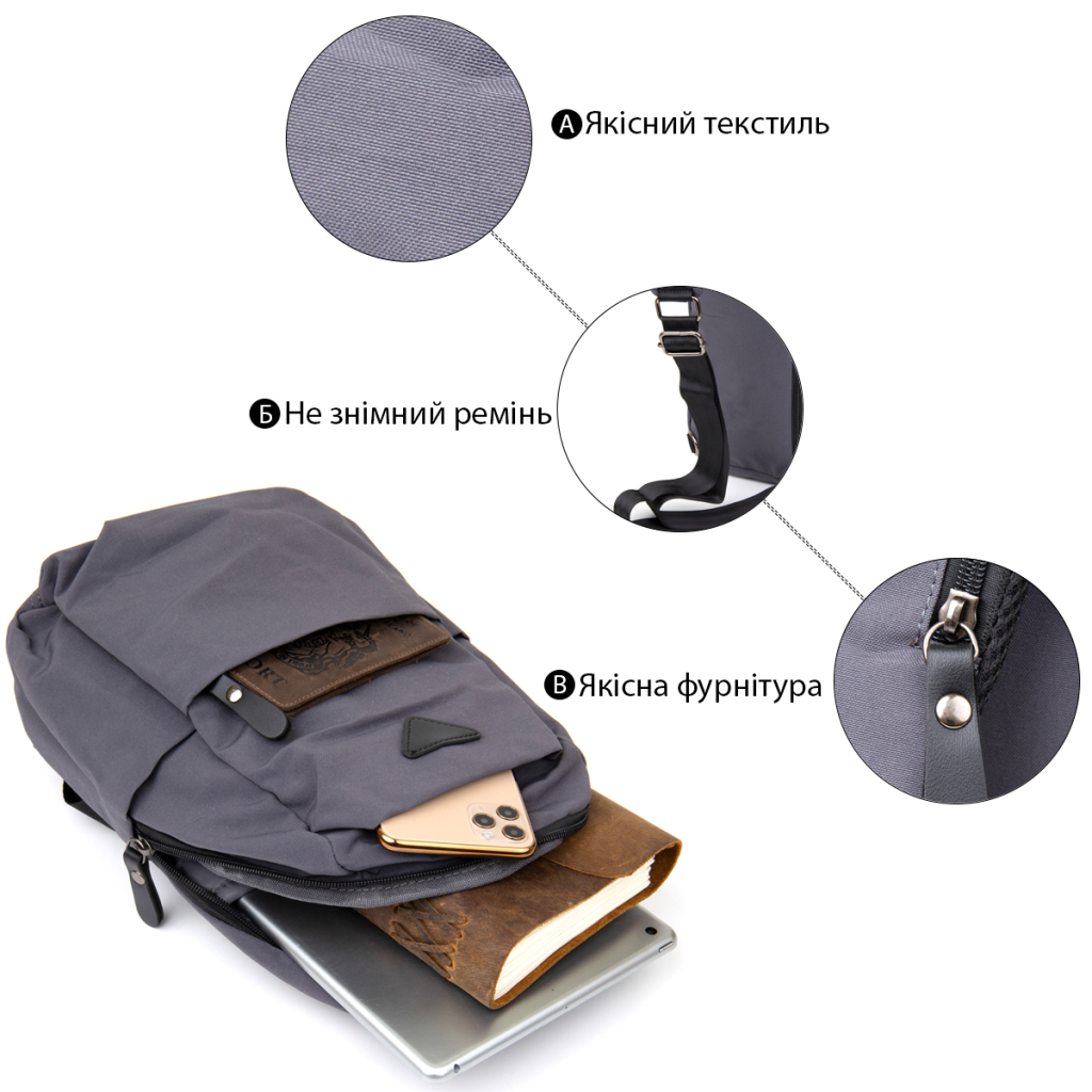 Сумка Vintage Через плече нейлон Сіра (20630) - зображення 5