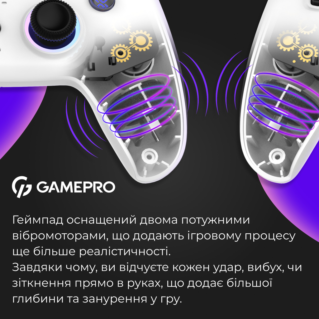 Геймпад GamePro із зарядною станцією 2.4G/BT 5.1/USB (Switch/PC/PS/iOS/Android) RGB White (GPS20W) - зображення 13