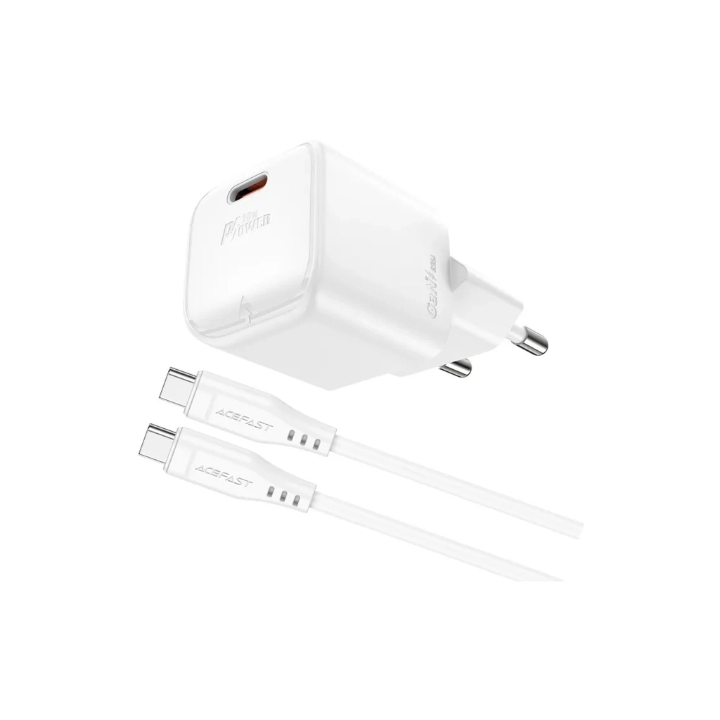 Зарядний пристрій Acefast USB-C 20W Gan A73 mini + USB-C cable Fast Charger White (6974316282655) - зображення 2