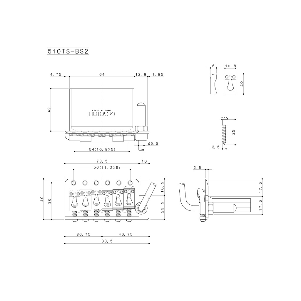 Бридж для гітари Gotoh 510TS-BS2 C - зображення 2