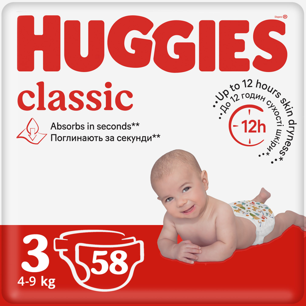 Підгузки Huggies Classic 3 (4-9 кг) Jumbo 58 шт (5029053543109) - зображення 1