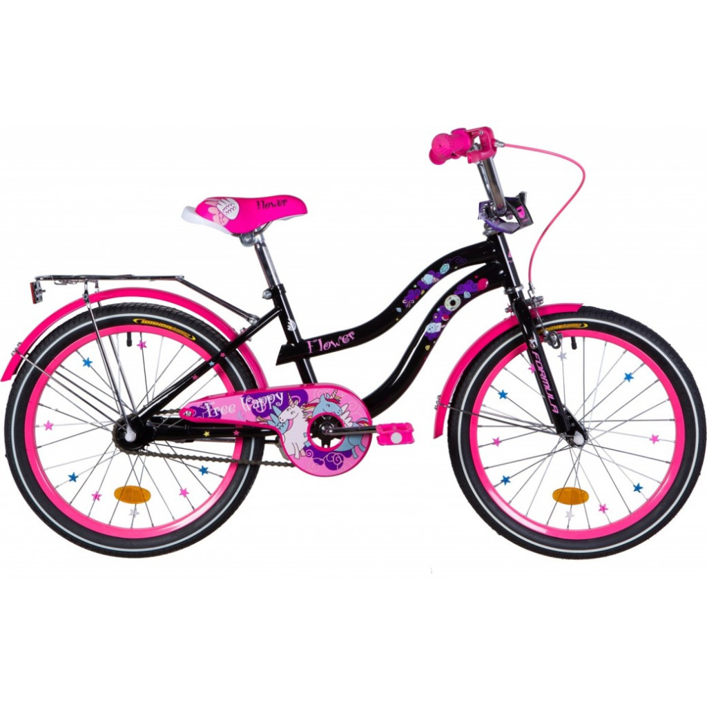 Велосипед Formula 20" FLOWER рама-13" St 2020 чорний з рожевим, з багажником (OPS-FRK-20-113) - зображення 1