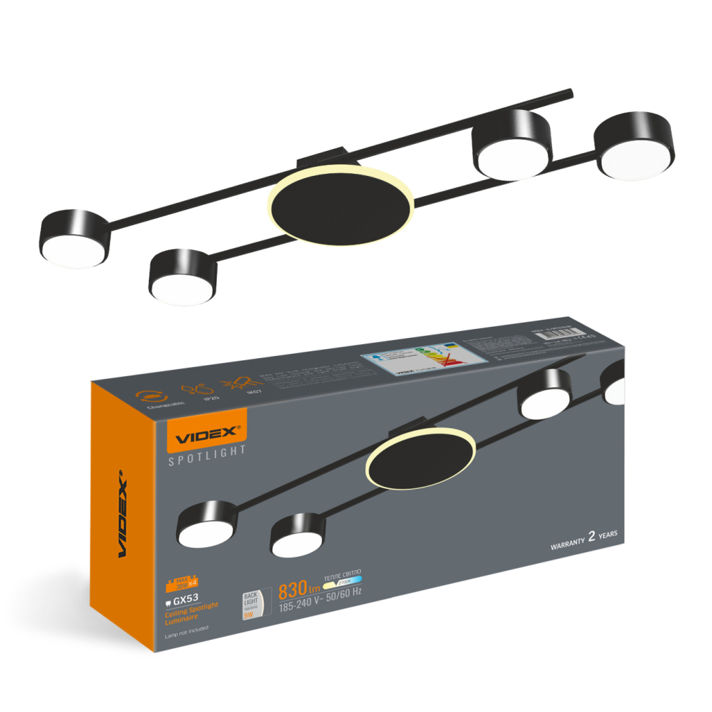 Світильник Videx під лампу 4xGX53 накладний з підсвіткою (VL-SPF21B-BB) - зображення 3