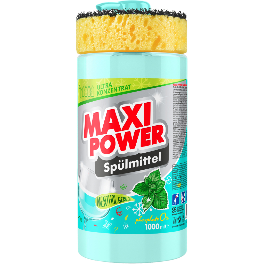 Засіб для ручного миття посуду Maxi Power М'ята 1000 мл (4823098408765) - зображення 1