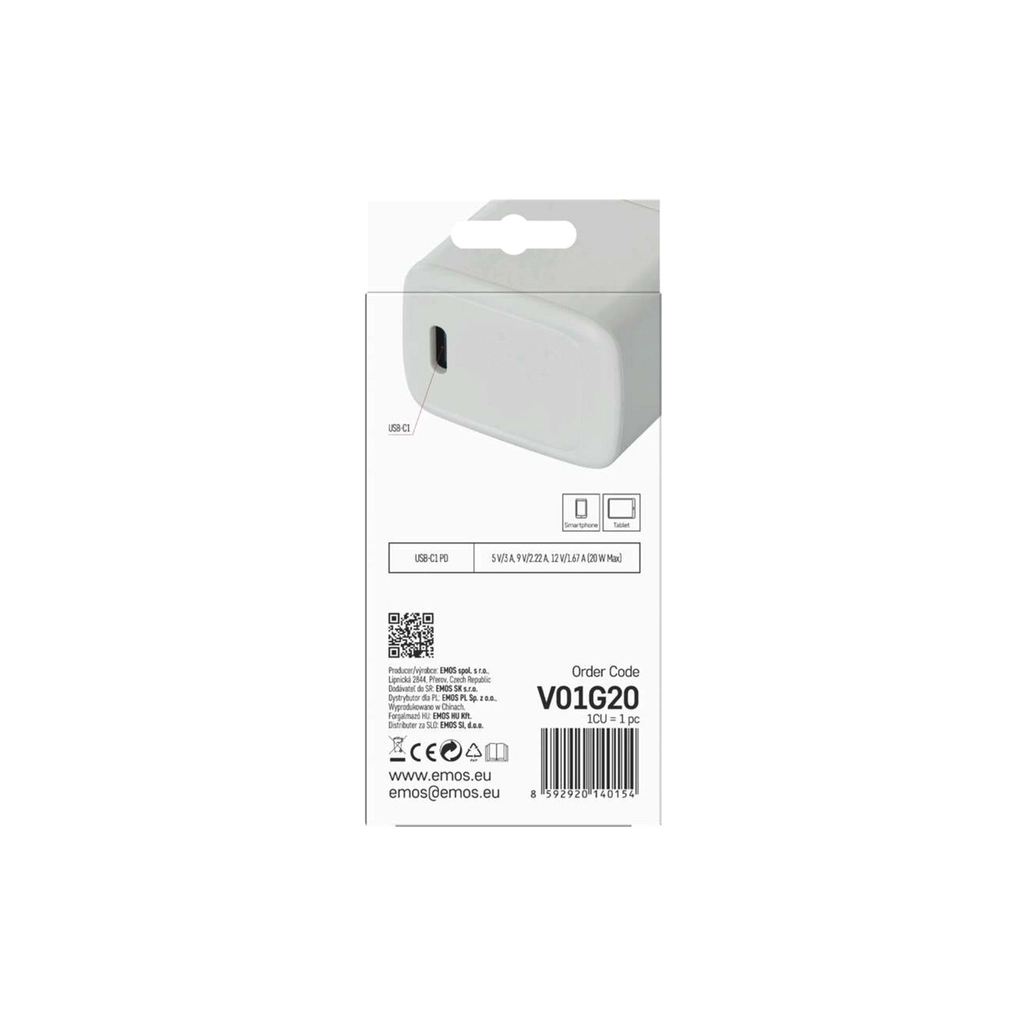 Зарядний пристрій EMOS V01G20 USB-C PD20W GaN (V01G20) - зображення 7