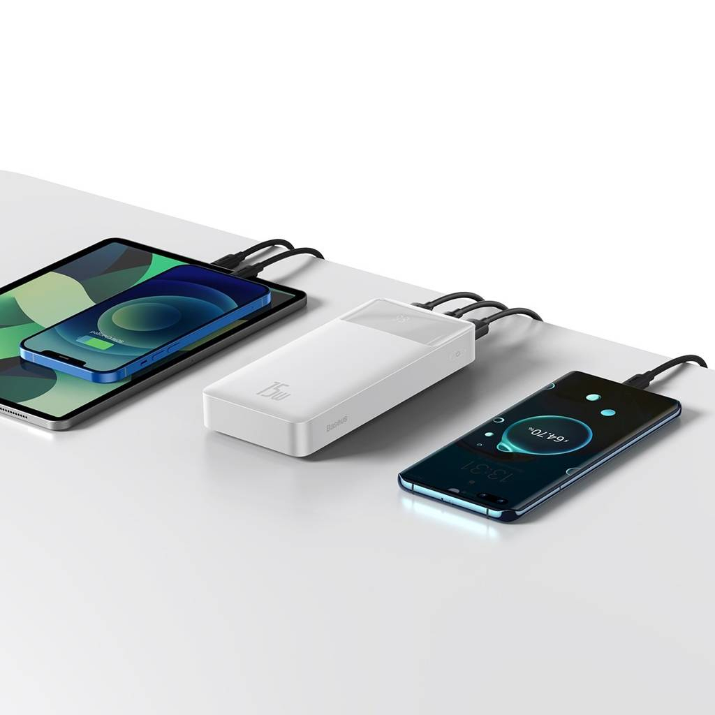 Батарея універсальна Baseus Bipow 20000mAh, 15W, USB-C/3A, 2*USB-A/3A(max.), +cable, white (PPBD050102) - изображение 8