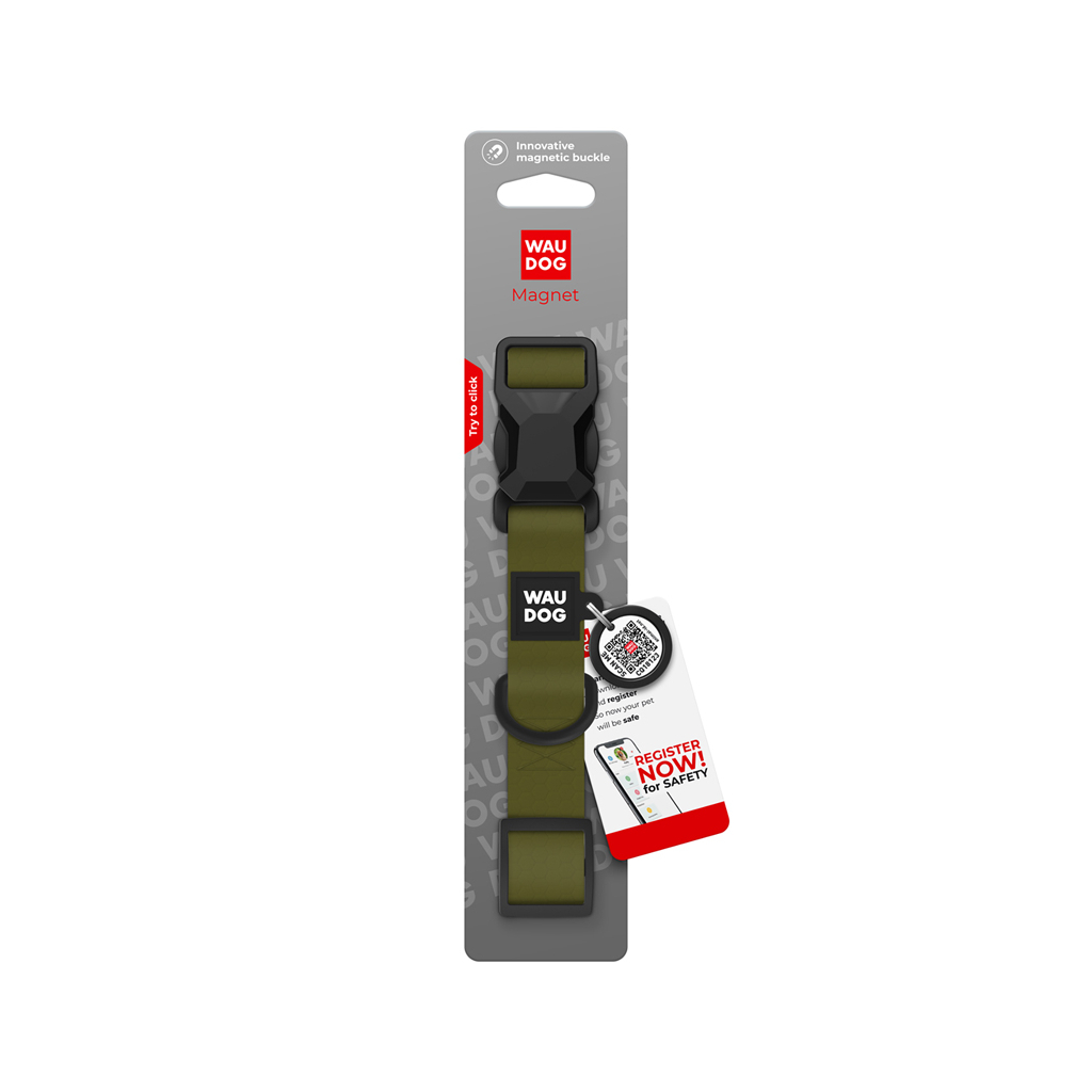 Нашийник для тварин WAUDOG Magnet c QR паспортом, магнітна пряжка-фастекс M хакі (279531) - зображення 4