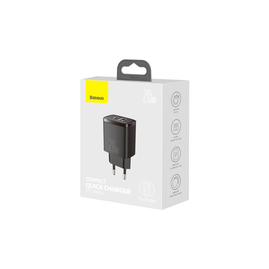 Зарядний пристрій Baseus Compact Quick Charger U+C 20W EU Black (CCXJ-B01) - зображення 3