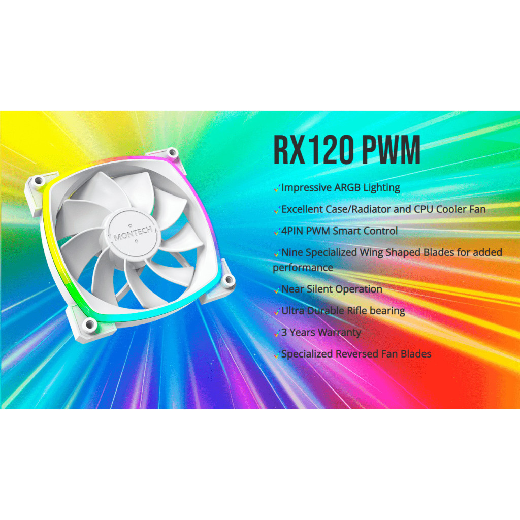 Кулер до корпусу MONTECH RX120 PWM WHITE - зображення 7