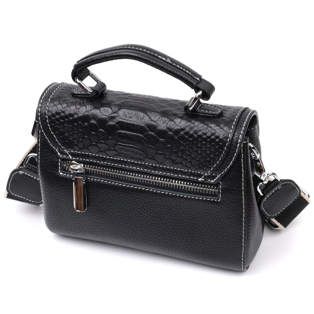 Сумка Vintage Шкіряна жіноча із засувкою Чорна (22416) - зображення 2