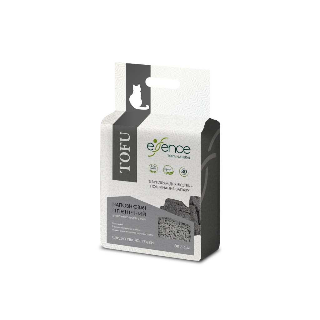 Наповнювач для туалету Essence Tofu з вугіллям 1-4 мм 6 л (4820261920048) - зображення 2