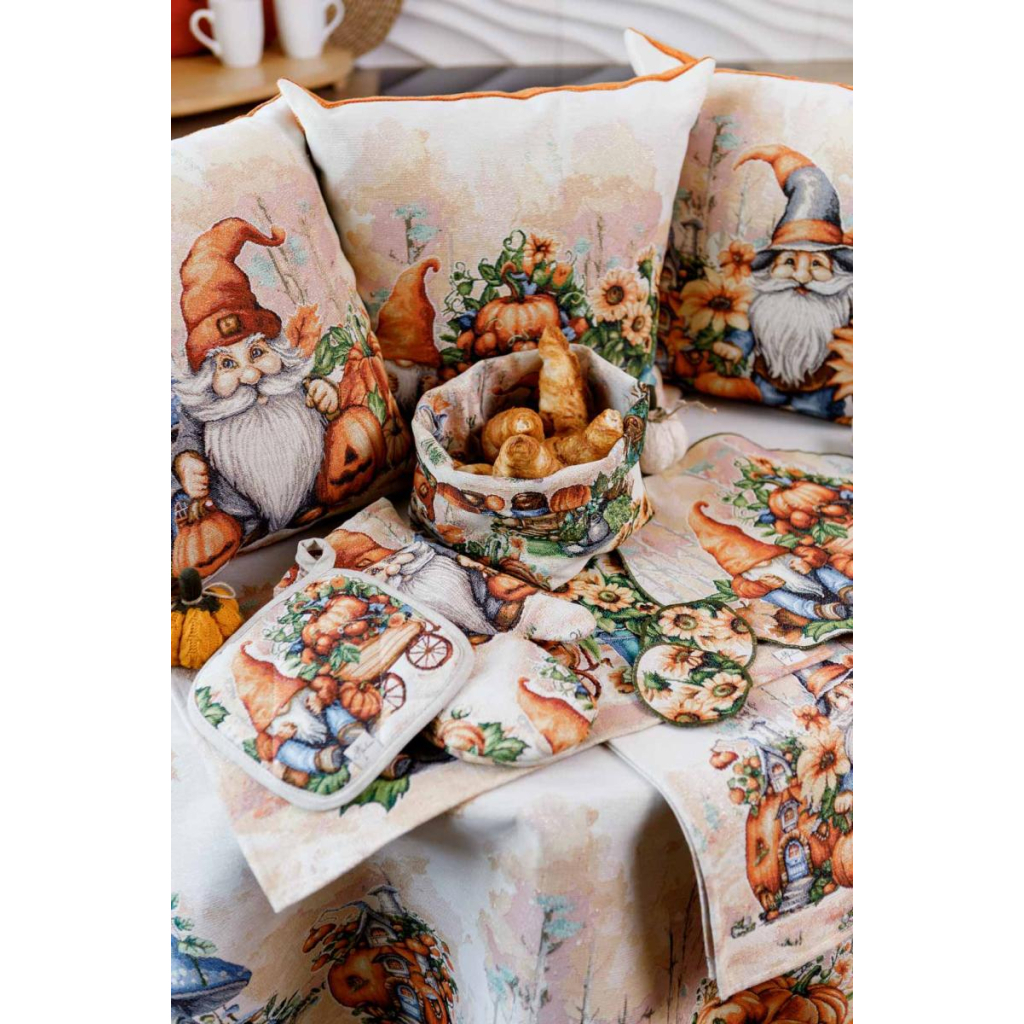 Наволочка Прованс гобеленова декоративна Гарбузові гноми з возиком 45х45 (036216) - зображення 4