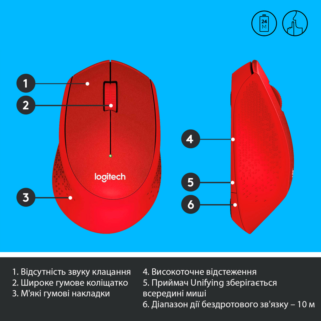Мишка Logitech M330 Silent plus Red (910-004911) - зображення 6