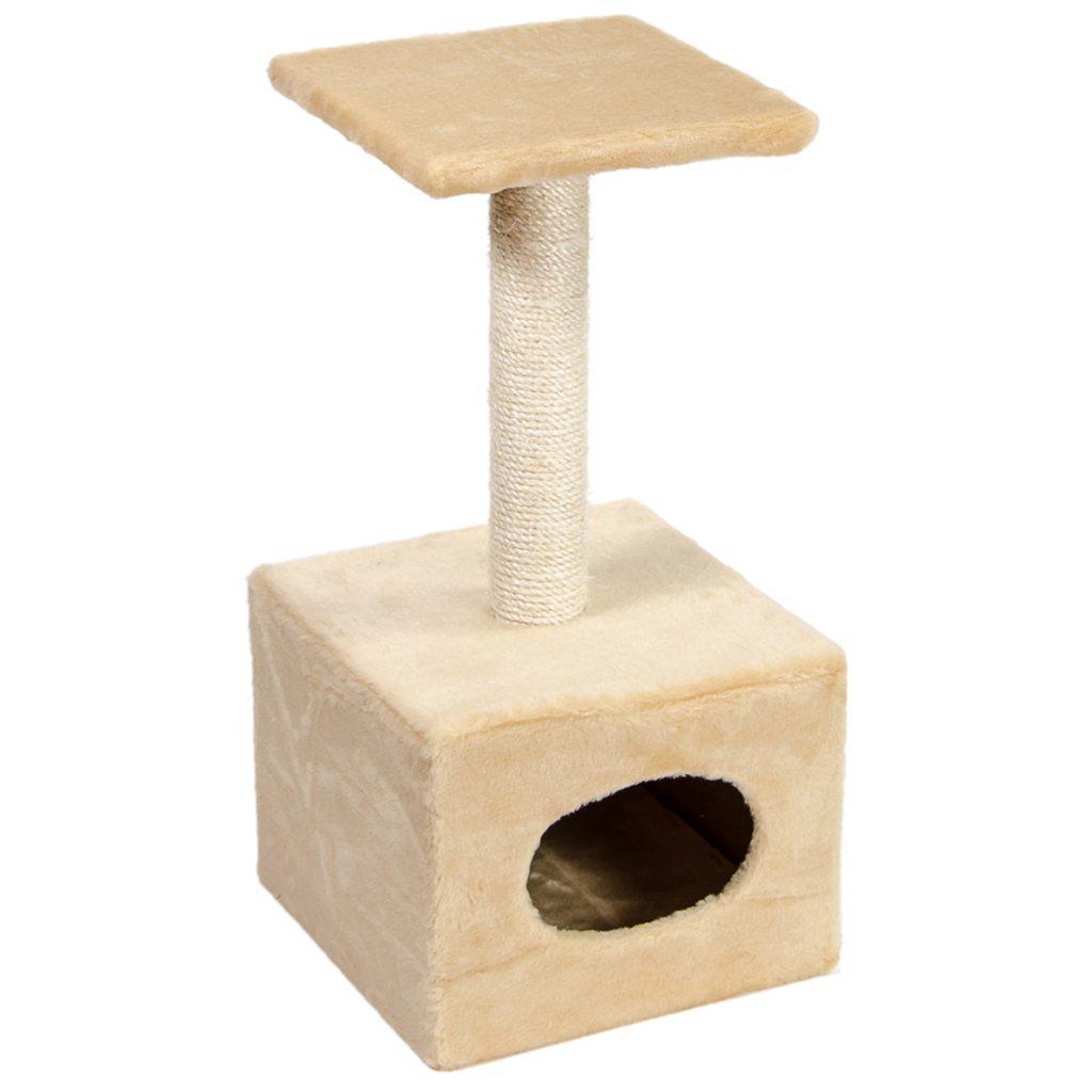 Дряпка (кігтеточка) для котів Природа Д1 з будкою (бежева) (4820157403051) - зображення 1