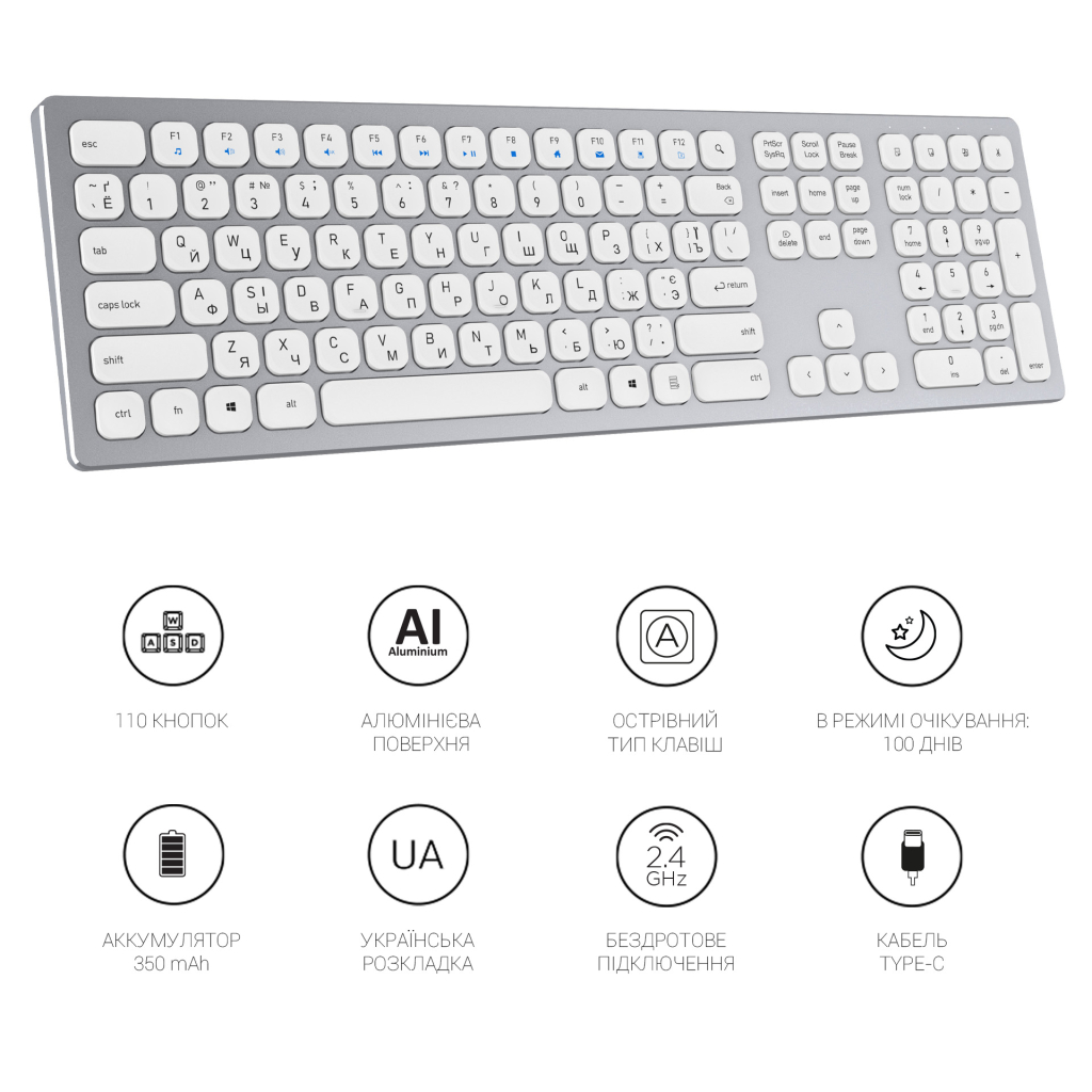 Клавіатура OfficePro SK1550 Wireless White (SK1550W) - зображення 11