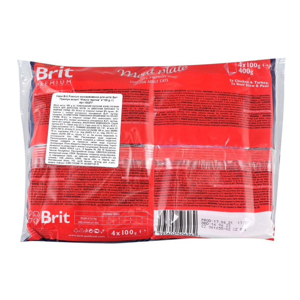 Вологий корм для кішок Brit Premium Cat м'ясна тарілка 4 шт по 100 г (8595602506262) - зображення 2